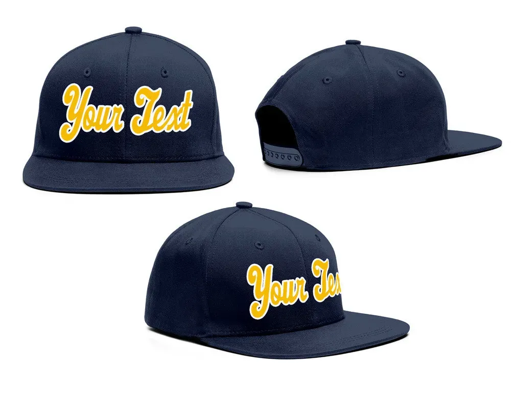 Custom Navy White-Yellow Casual Sport Baseball Cap
