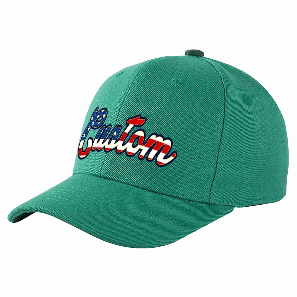 Custom Light Green Kelly Green-Gold Curved Eaves Sport Baseball Cap Design for Men/Women/Youth
