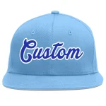 Custom Light Blue Royal-White Flat Eaves Sport Baseball Cap