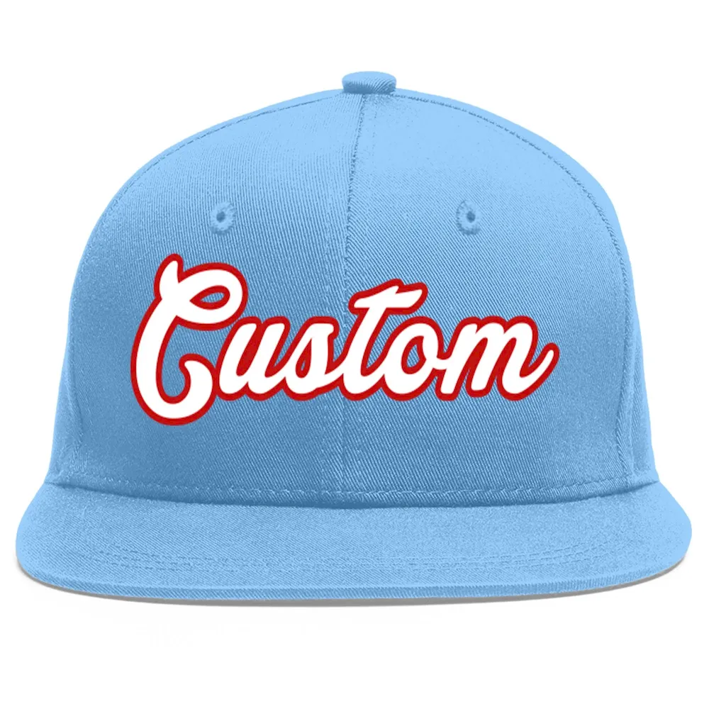 Custom Light Blue White-Red Flat Eaves Sport Baseball Cap