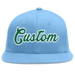 Custom Light Blue Kelly Green-White Flat Eaves Sport Baseball Cap