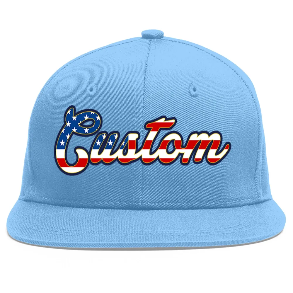 Custom Light Blue Vintage USA Flag-Gold Flat Eaves Sport Baseball Cap