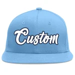 Custom Light Blue White-Navy Flat Eaves Sport Baseball Cap