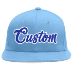 Custom Light Blue Royal-White Flat Eaves Sport Baseball Cap