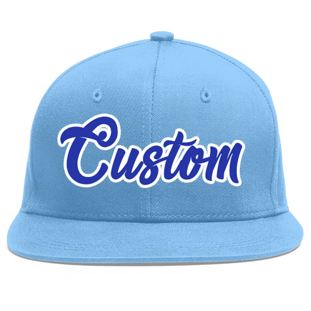 Custom Light Blue Royal-White Flat Eaves Sport Baseball Cap