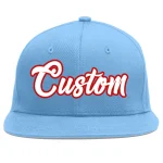 Custom Light Blue White-Red Flat Eaves Sport Baseball Cap