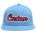 Custom Light Blue Pink-Black Flat Eaves Sport Baseball Cap