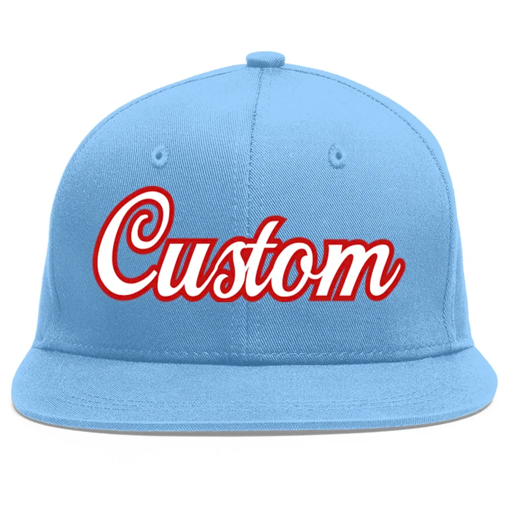 Custom Light Blue White-Red Flat Eaves Sport Baseball Cap