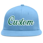 Custom Light Blue Kelly Green-White Flat Eaves Sport Baseball Cap