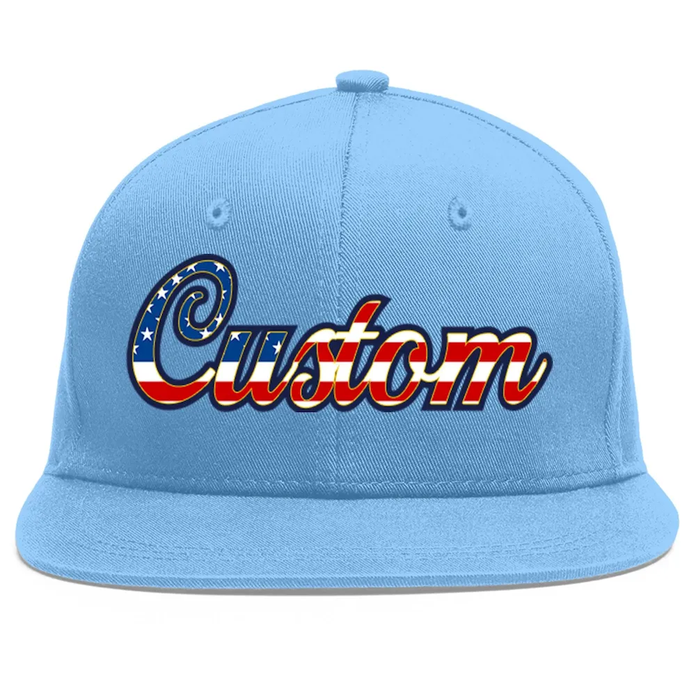 Custom Light Blue Vintage USA Flag-Gold Flat Eaves Sport Baseball Cap