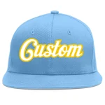 Custom Light Blue White-Gold Flat Eaves Sport Baseball Cap