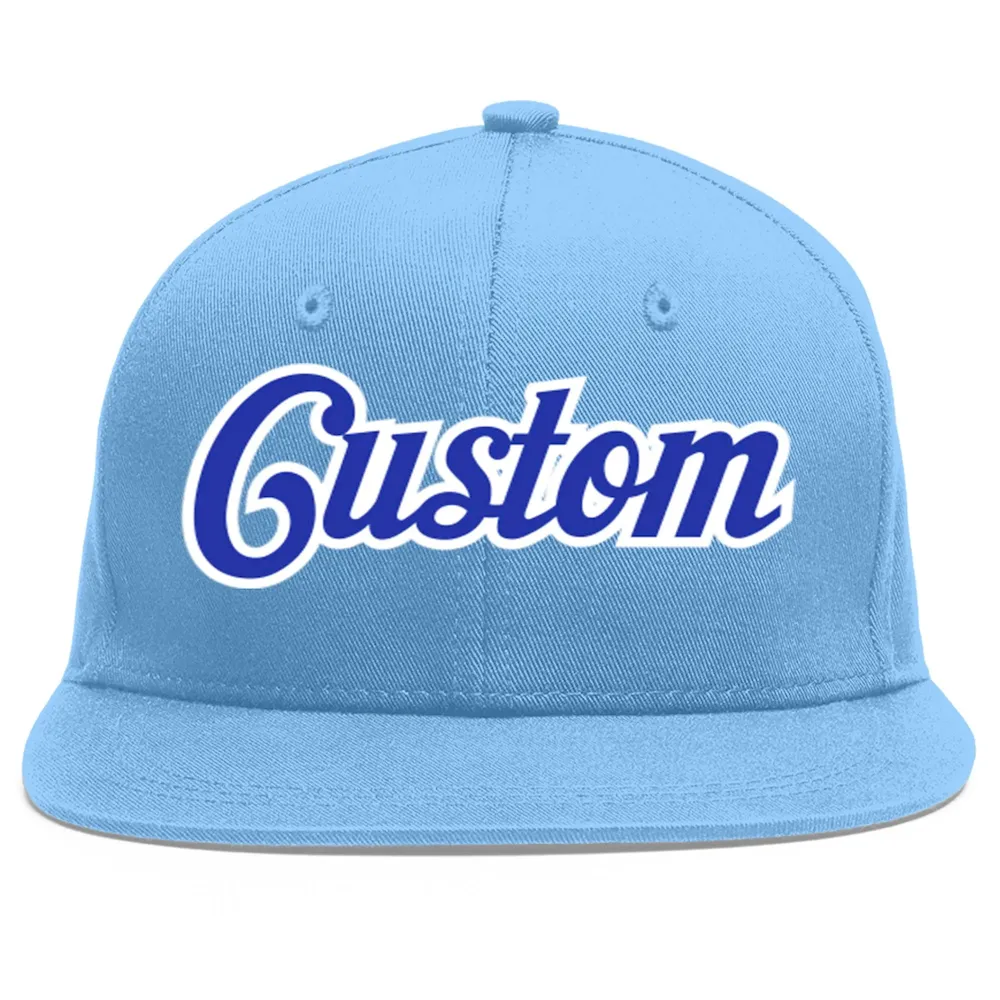 Custom Light Blue Royal-White Flat Eaves Sport Baseball Cap