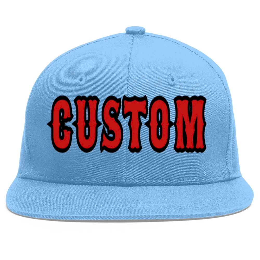 Custom Light Blue Red-Black Flat Eaves Sport Baseball Cap
