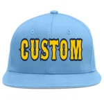 Custom Light Blue Gold-Navy Flat Eaves Sport Baseball Cap