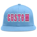 Custom Light Blue Pink-Black Flat Eaves Sport Baseball Cap