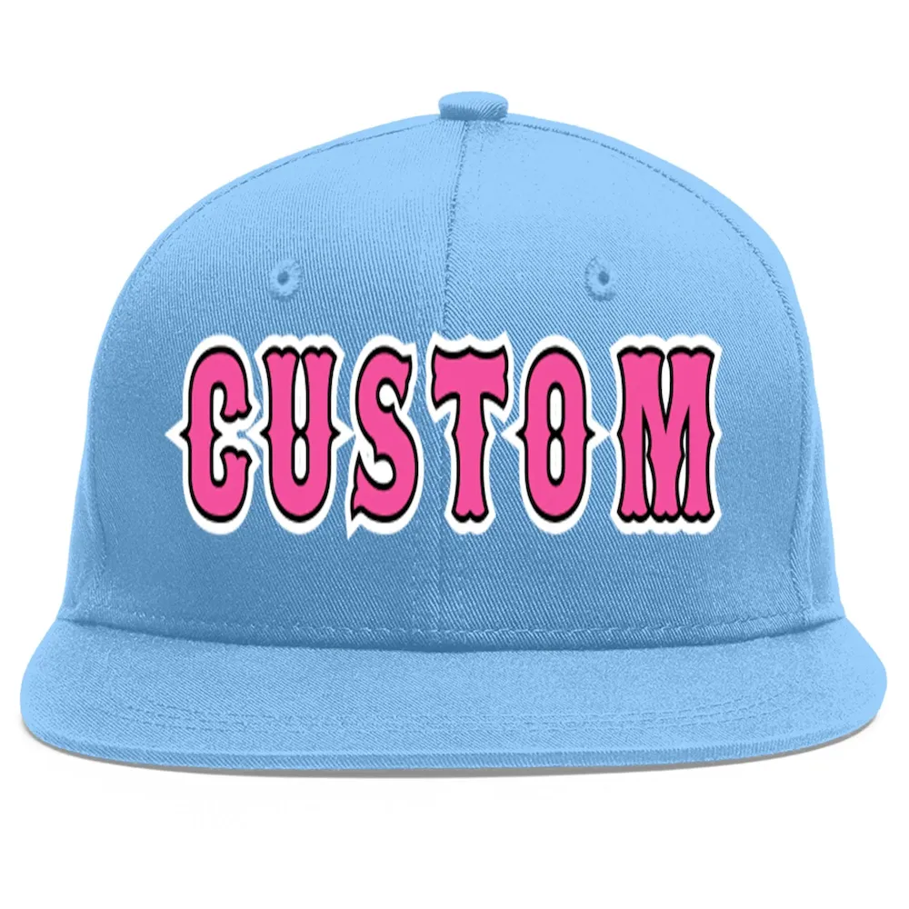 Custom Light Blue Pink-Black Flat Eaves Sport Baseball Cap