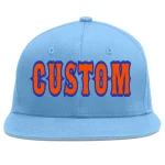 Custom Light Blue Orange-Royal Flat Eaves Sport Baseball Cap