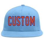 Custom Light Blue Orange-Royal Flat Eaves Sport Baseball Cap