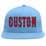 Custom Light Blue Red-Navy Flat Eaves Sport Baseball Cap