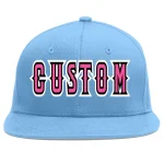 Custom Light Blue Pink-Black Flat Eaves Sport Baseball Cap