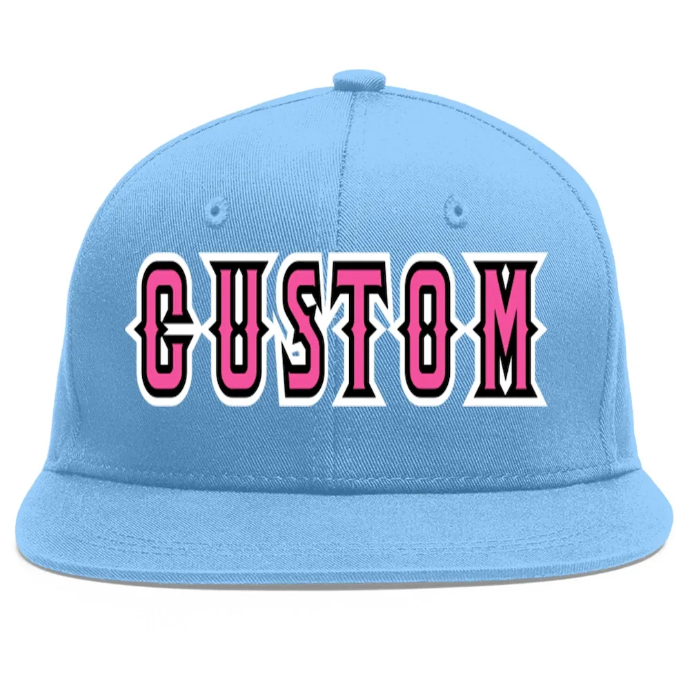 Custom Light Blue Pink-Black Flat Eaves Sport Baseball Cap