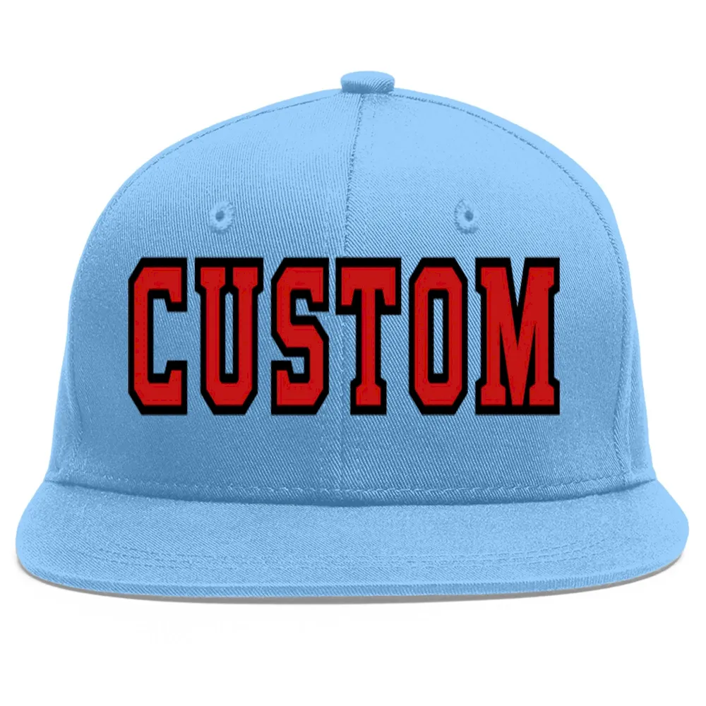 Custom Light Blue Red-Black Flat Eaves Sport Baseball Cap