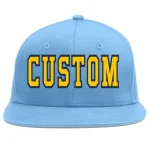 Custom Light Blue Gold-Navy Flat Eaves Sport Baseball Cap