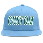 Custom Light Blue Kelly Green-White Flat Eaves Sport Baseball Cap