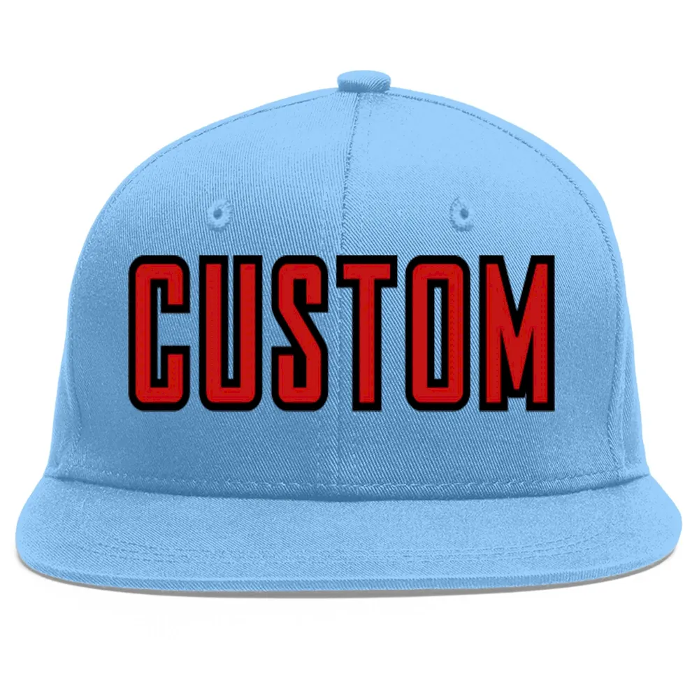 Custom Light Blue Red-Black Flat Eaves Sport Baseball Cap