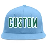 Custom Light Blue Kelly Green-White Flat Eaves Sport Baseball Cap