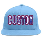Custom Light Blue White-Royal Flat Eaves Sport Baseball Cap