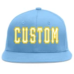 Custom Light Blue White-Gold Flat Eaves Sport Baseball Cap