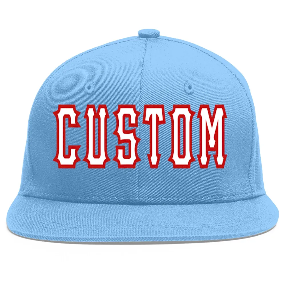 Custom Light Blue White-Red Flat Eaves Sport Baseball Cap