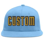 Custom Light Blue Yellow-Navy Flat Eaves Sport Baseball Cap