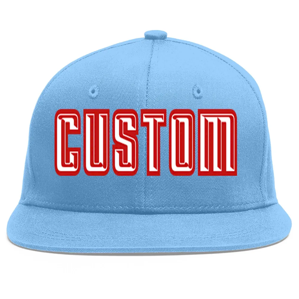 Custom Light Blue White-Red Flat Eaves Sport Baseball Cap