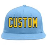 Custom Light Blue Gold-Navy Flat Eaves Sport Baseball Cap