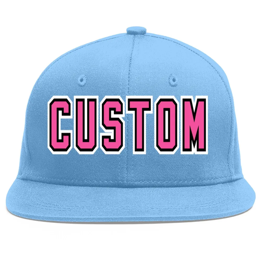 Custom Light Blue Pink-Black Flat Eaves Sport Baseball Cap