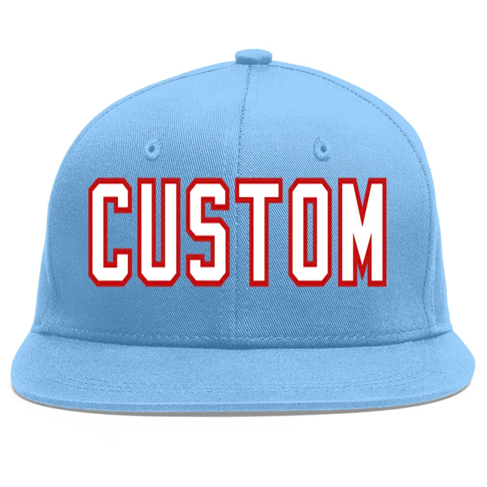 Custom Light Blue Kelly Green-White Flat Eaves Sport Baseball Cap