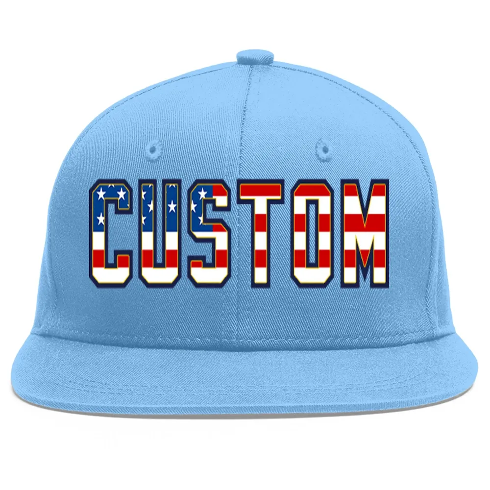 Custom Light Blue Red-Black Flat Eaves Sport Baseball Cap