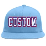 Custom Light Blue White-Royal Flat Eaves Sport Baseball Cap
