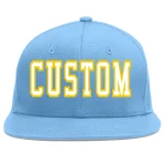 Custom Light Blue White-Gold Flat Eaves Sport Baseball Cap