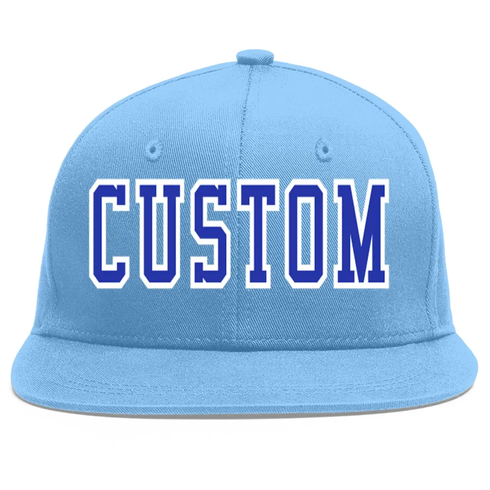 Custom Light Blue Royal-White Flat Eaves Sport Baseball Cap