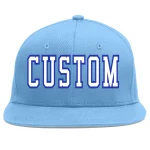 Custom Light Blue White-Royal Flat Eaves Sport Baseball Cap