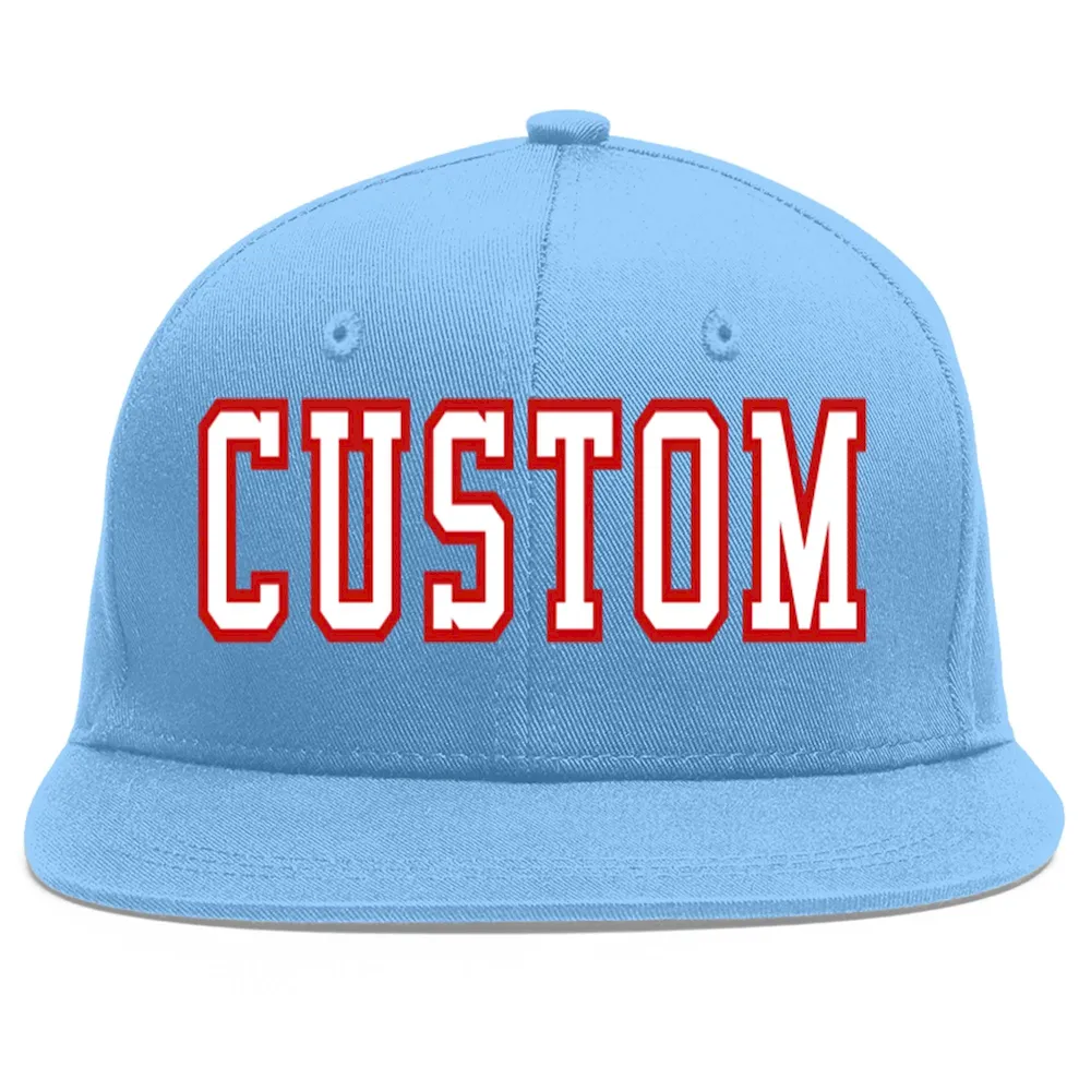 Custom Light Blue White-Red Flat Eaves Sport Baseball Cap