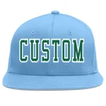 Custom Light Blue Kelly Green-White Flat Eaves Sport Baseball Cap