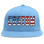 Custom Light Blue Vintage USA Flag-Gold Flat Eaves Sport Baseball Cap