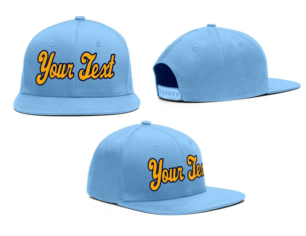 Custom Light Blue Gold-Navy Casual Sport Baseball Cap