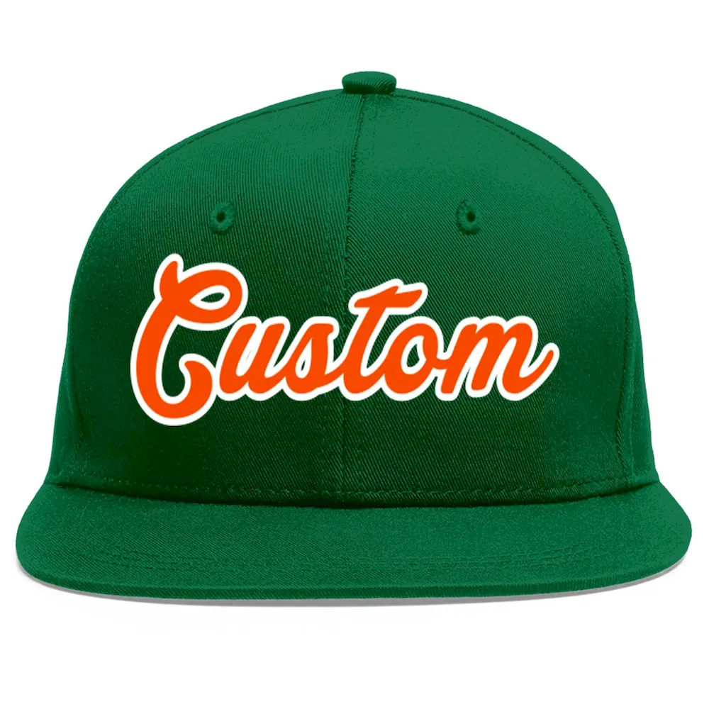 Custom Green Orange-White Flat Eaves Sport Baseball Cap