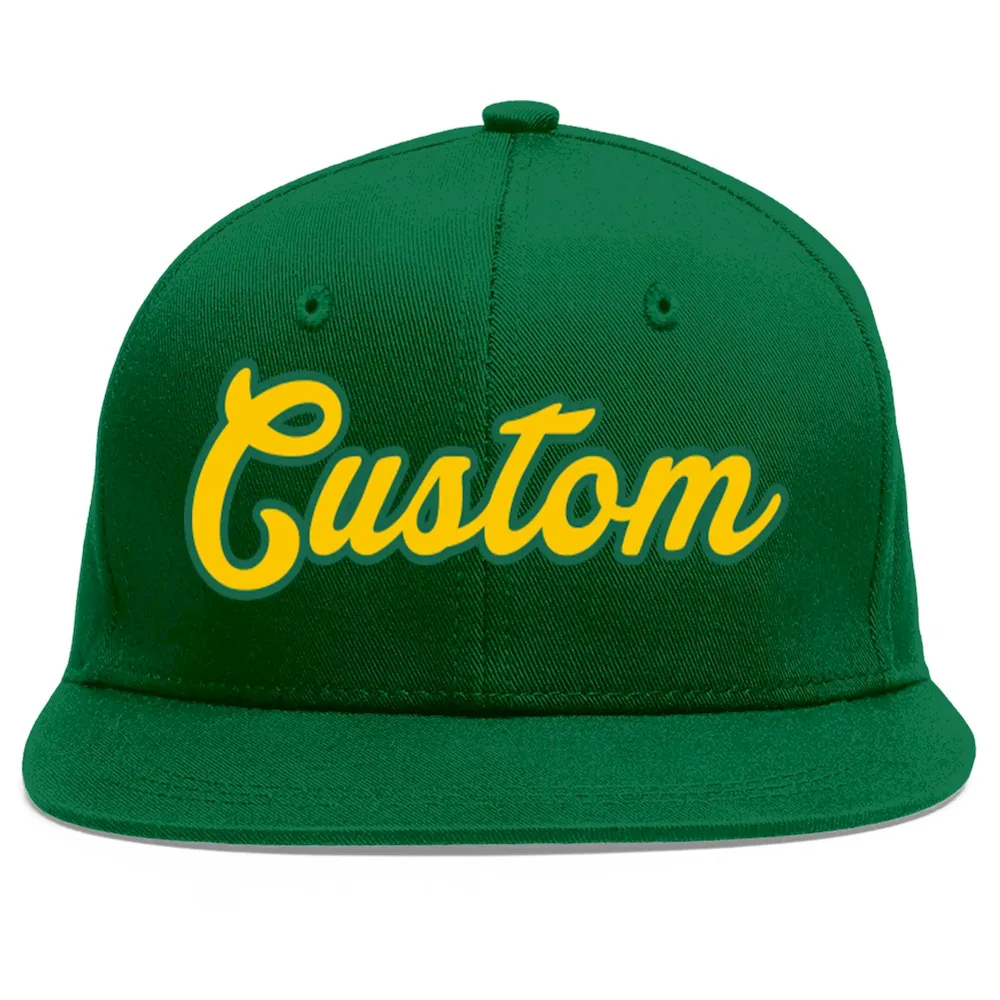 Custom Green Gold-Kelly Green Flat Eaves Sport Baseball Cap