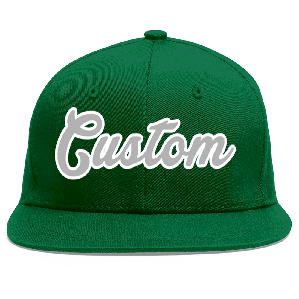 Custom Green Gray-White Flat Eaves Sport Baseball Cap